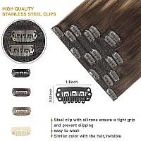 Fubili Clip In Hair Extensions Balayage Chocolate Brown To Caramel Blonde Real Human Hair Extensions 20 Inch 7Pcs 120G Remy Hair