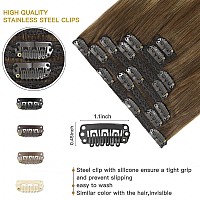 Fubili Clip In Hair Extensions Chestnut Brown Balayage To Platinum Blonde Mix Brown Real Human Hair Medium Brown Ombre Hair Exte