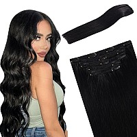 Fubili Hair Extensions Clip In Human Hair 12 Inch 80G 5Pcs Natural Black Long Straight Remy Extensions Real Human Hair For Women