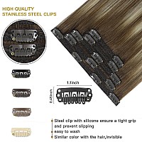 Fubili Clip In Hair Extensions Chestnut Brown Balayage To Platinum Blonde Mix Brown Real Human Hair Medium Brown Ombre Hair Exte