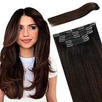 Fubili Clip In Hair Extensions Balayage Dark Brown To Chestnut Brown Ombre Real Human Hair 12 Inch 80G 5Pcs Natural Remy Hair Ex