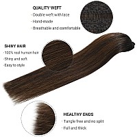 Fubili Clip In Hair Extensions Balayage Dark Brown To Chestnut Brown Ombre Real Human Hair 12 Inch 80G 5Pcs Natural Remy Hair Ex