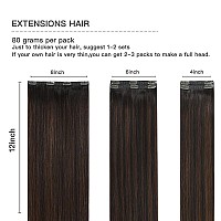 Fubili Clip In Hair Extensions Balayage Dark Brown To Chestnut Brown Ombre Real Human Hair 12 Inch 80G 5Pcs Natural Remy Hair Ex