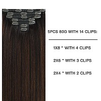 Fubili Clip In Hair Extensions Balayage Dark Brown To Chestnut Brown Ombre Real Human Hair 12 Inch 80G 5Pcs Natural Remy Hair Ex