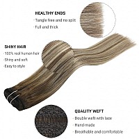 Fubili Hair Extensions Clip In Human Hair 16Inch Clip In Hair Extensions Balayage Walnut Brown To Ash Brown Mix Light Blonde Omb