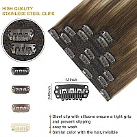 Fubili Hair Extensions Clip In Human Hair 16Inch Clip In Hair Extensions Balayage Walnut Brown To Ash Brown Mix Light Blonde Omb