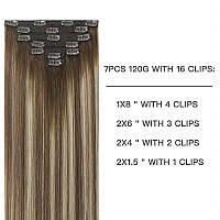 Fubili Hair Extensions Clip In Human Hair 16Inch Clip In Hair Extensions Balayage Walnut Brown To Ash Brown Mix Light Blonde Omb