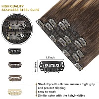 Fubili Clip In Hair Extensions Human Hair Balayage Chocolate Brown To Caramel Blonde 12 Inch 5Pcs 80G Real Hair Extensions Human