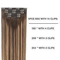 Fubili Clip In Hair Extensions Human Hair Balayage Chocolate Brown To Caramel Blonde 12 Inch 5Pcs 80G Real Hair Extensions Human