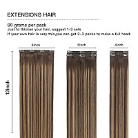 Fubili Clip In Hair Extensions Human Hair Balayage Chocolate Brown To Caramel Blonde 12 Inch 5Pcs 80G Real Hair Extensions Human