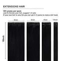 Fubili Clip In Hair Extensions Human Hair Natural Black 120G Hair Extensions Clip Ins Black Clip In Hair Extensions Double Weft