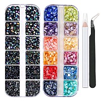 Eyenice Nail Art Rhinestones Kit 6 Sizes 156 Mm Nail Art Crushed Natural Sea Shell Nail Flakes Decoration With Storage Organ