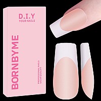 Medium Square French Tips Gel Nail Tips Bornbyme White French Tip Nails 120Pcs Matte Press On Nails Primer Base Coat 3 Gels