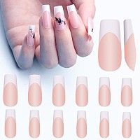 Medium Square French Tips Gel Nail Tips Bornbyme White French Tip Nails 120Pcs Matte Press On Nails Primer Base Coat 3 Gels