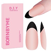 Almond French Tips Nails Bornbyme Long Coffin White French Tip Nails 120Pcs Matte Press On Nails Primer Base Coat 3 Gels Pre