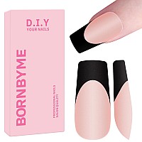 Medium Square French Tips Gel Nail Tips Bornbyme Black French Tip Nails 120Pcs Matte Press On Nails Primer Base Coat 3 Gels