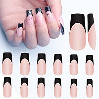 Medium Square French Tips Gel Nail Tips Bornbyme Black French Tip Nails 120Pcs Matte Press On Nails Primer Base Coat 3 Gels