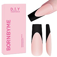 Xxl French Tips Gel Nail Tips Bornbyme Black French Tip Nails 120Pcs Matte Press On Nails Primer Base Coat 3 Gels Pre 12 Siz