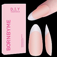 Almond French Tips Nails Bornbyme White French Tip Nails 120Pcs Matte Press On Nails Primer Base Coat 3 Gels Pre 12 Sizes Pre