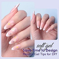 Almond French Tips Nails Bornbyme White French Tip Nails 120Pcs Matte Press On Nails Primer Base Coat 3 Gels Pre 12 Sizes Pre