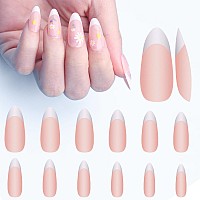 Almond French Tips Nails Bornbyme White French Tip Nails 120Pcs Matte Press On Nails Primer Base Coat 3 Gels Pre 12 Sizes Pre