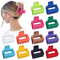 Sisiaipu 2 Inch Medium Hair Claw Clips 12 Pcs Square Hair Clips For Thin Hair Matte Nonslip Acrylic Banana Jaw Clips Bulk Hair A