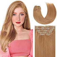 Lacer Clip In Hair Extensions Human Hair Silky Straight Thick Remy Hair Extensions Auburn Brown Color Clip In Human Hair Metal C