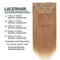 Lacer Clip In Hair Extensions Human Hair Silky Straight Thick Remy Hair Extensions Auburn Brown Color Clip In Human Hair Metal C