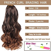 Cookoo Ombre Brown French Curl Braiding Hair 14 Inch 2 Packs Loose Wave Bouncy Braiding Hair 50Gpack Pre Stretched Yaki Curly B