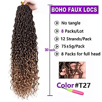 Zrq 30 Inch Goddess Locs Crochet Hair 8Packs Boho Faux Locs Croceht Braids Pre Looped Long Bohemian Locs Crochet Hair Ombre Hip