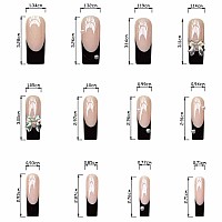 Foccna Black Press On Nails Long Extra Long Clear Fake Nails Square Acrylic False Nails Frenchartificial Nails For Women And G