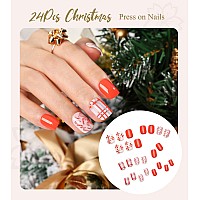 Morily Christmas Press On Nails Short Square Red White False Nails With Candy Cane Plaid Stripe Design 24Pcs Cute New Year F