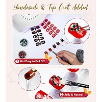 Morily Handmade Christmas Press On Nails Short Square 24Pcs Red False Nails With Snowman Snowflake Design 3D Rhinestones Chr