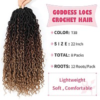 Alicoco Goddess Locs Crochet Hair 22 Inch 8 Packs Faux Locs Crochet Hair For Women Boho Locs Prelooped River Crochet Locs With