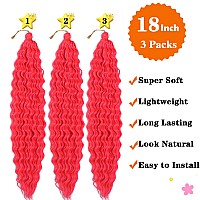 Hot Pink Curly Crochet Hair 18 Inch Deep Wave Braiding Hair For Women 3 Packs Ocean Wave Crochet Hair Pink Color Wet And Wavy Cr