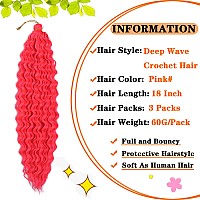 Hot Pink Curly Crochet Hair 18 Inch Deep Wave Braiding Hair For Women 3 Packs Ocean Wave Crochet Hair Pink Color Wet And Wavy Cr