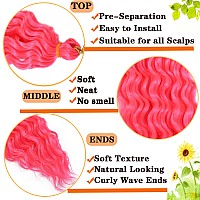 Hot Pink Curly Crochet Hair 18 Inch Deep Wave Braiding Hair For Women 3 Packs Ocean Wave Crochet Hair Pink Color Wet And Wavy Cr