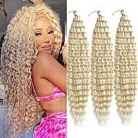 Paraglame Blonde Deep Wave Crochet Hair 18 Inch Ocean Wave Crochet Hair 3 Packs Curly Braiding Hair Extensions For Women3Packs