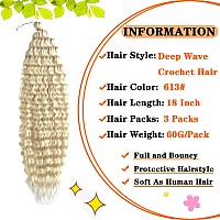 Paraglame Blonde Deep Wave Crochet Hair 18 Inch Ocean Wave Crochet Hair 3 Packs Curly Braiding Hair Extensions For Women3Packs