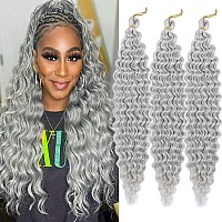 Silvery White Curly Braiding Hair 18 Inch Ocean Wave Crochet Hair For Goddess Braids 3 Packs Deep Wave Braiding Hair For Women3