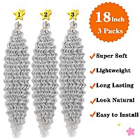 Silvery White Curly Braiding Hair 18 Inch Ocean Wave Crochet Hair For Goddess Braids 3 Packs Deep Wave Braiding Hair For Women3