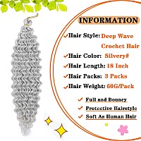 Silvery White Curly Braiding Hair 18 Inch Ocean Wave Crochet Hair For Goddess Braids 3 Packs Deep Wave Braiding Hair For Women3