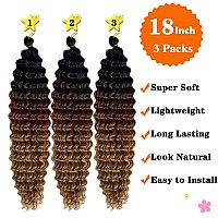 Paraglame Ocean Wave Crochet Hair Ombre Brown Curly Braiding Hair 18 Inch Deep Wave Braiding Hair For Bohemian Knotless Braids W