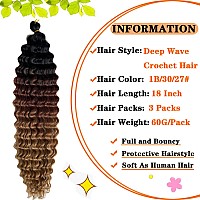 Paraglame Ocean Wave Crochet Hair Ombre Brown Curly Braiding Hair 18 Inch Deep Wave Braiding Hair For Bohemian Knotless Braids W