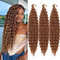 Paraglame Deep Wave Braiding Hair 18 Inch Ocean Wave Crochet Hair 3 Packs Brown Synthetic Curly Wavy Braiding Hair Beach Curl Cr