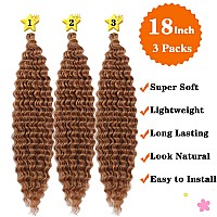 Paraglame Deep Wave Braiding Hair 18 Inch Ocean Wave Crochet Hair 3 Packs Brown Synthetic Curly Wavy Braiding Hair Beach Curl Cr