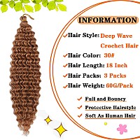 Paraglame Deep Wave Braiding Hair 18 Inch Ocean Wave Crochet Hair 3 Packs Brown Synthetic Curly Wavy Braiding Hair Beach Curl Cr