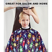 Kids Barber Cape With Neck Duster Brush Professional Salon Hair Cutting Cape With Adjustable Snap Closurecartoon Robot