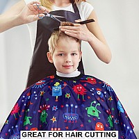 Kids Barber Cape With Neck Duster Brush Professional Salon Hair Cutting Cape With Adjustable Snap Closurecartoon Monster