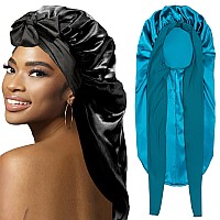 2Pcs Bonnets For Black Women Braid Bonnet Large Long Satin Bonnet For Braids Silk Bonnet With Stretchy Tie Band Sleep Cap Hair